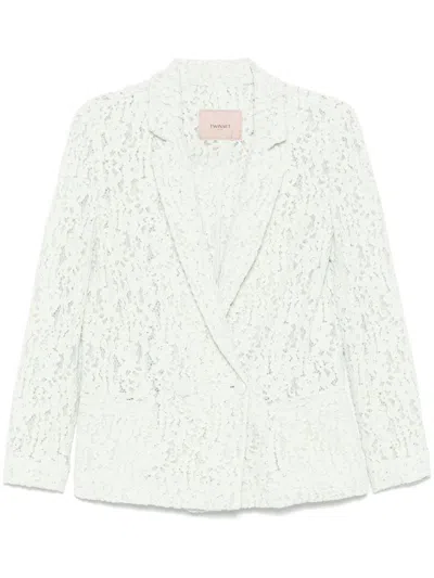 Twinset Light Green Lace Double-breasted Blazer