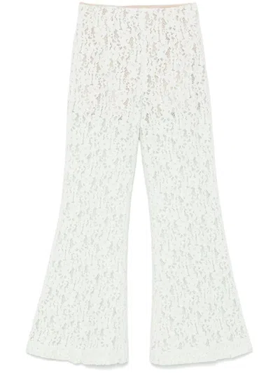 Twinset Twin-set Flared White Trousers With Delicate Lace Overlay