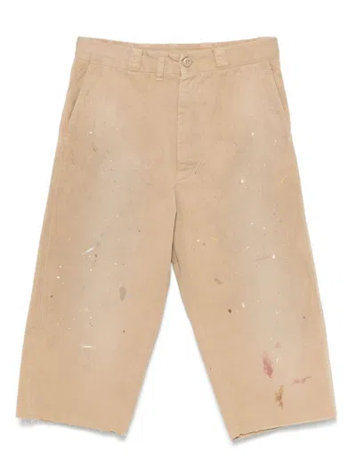 Mm6 Maison Margiela Mm6 By Maison Margiela Relaxed Fit Beige Bermudas With Artistic Distressing In Neutral
