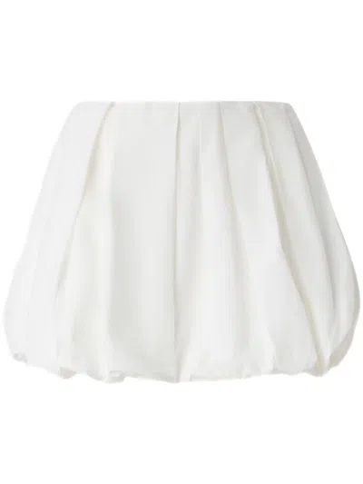 Pinko White Skirt With Pleated Details And Balloon Hem In Cotton Woman In White