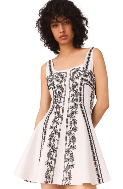 Maje Mini Embroidered Strap Dress In Neutral