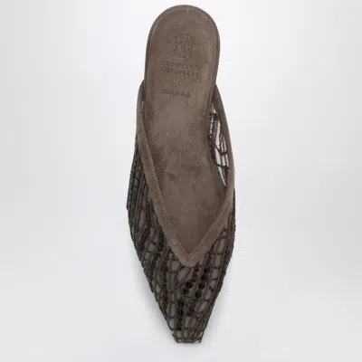 Brunello Cucinelli Glistening Abstract Embroidery Suede Sabots Women