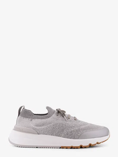 Brunello Cucinelli Knit Low-top Fabric Sneakers In Gray
