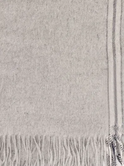 Brunello Cucinelli Detail Striped Luxurious Silk Scarf In Neutral