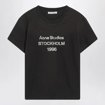 Acne Studios Faded Black Cotton T-shirt With Logo Women In Black