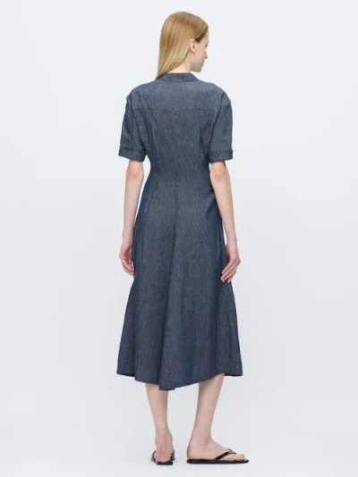 Callas Milano Noor V-neck Button Denim Midi Shirtdress In Blue