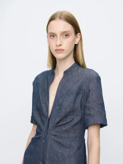 Callas Milano Noor V-neck Button Denim Midi Shirtdress In Blue