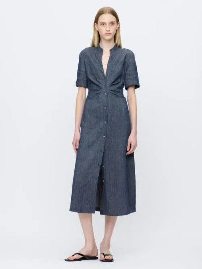 Callas Milano Noor V-neck Button Denim Midi Shirtdress In Blue