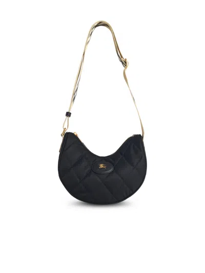 Burberry Curved Quilted Black Handbag With Gold-tone Hardware In Gray