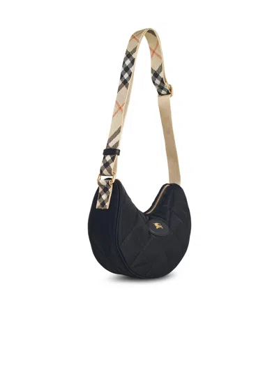 Burberry Curved Quilted Black Handbag With Gold-tone Hardware In Gray