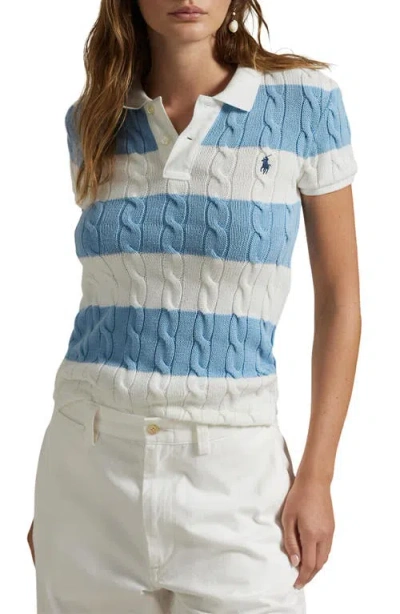 Polo Ralph Lauren Slim Fit Stripe Cable Short Sleeve Cotton Polo Sweater