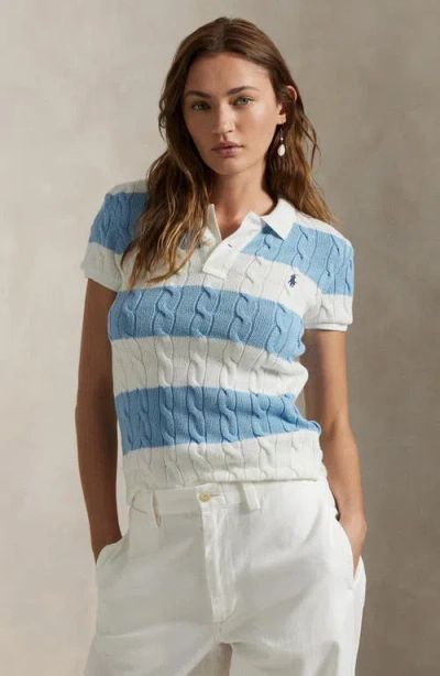 Polo Ralph Lauren Slim Fit Stripe Cable Short Sleeve Cotton Polo Sweater