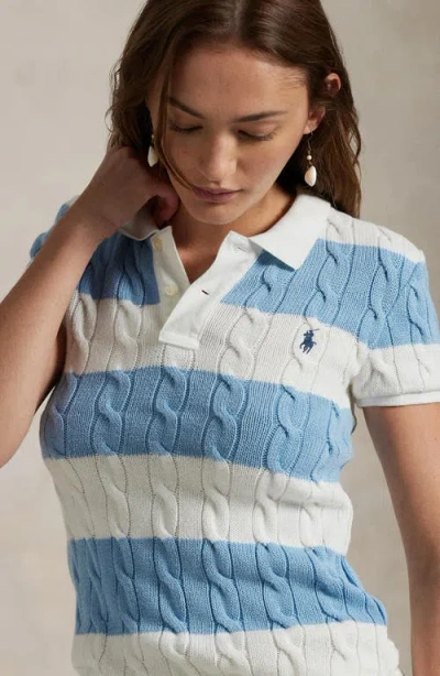 Polo Ralph Lauren Slim Fit Stripe Cable Short Sleeve Cotton Polo Sweater