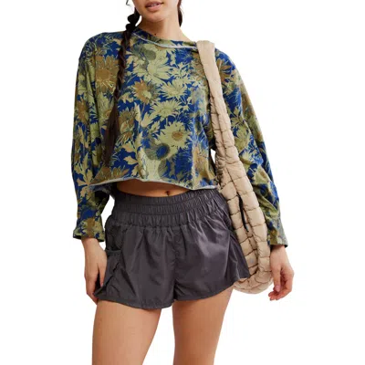 Free People Inspire Floral Boxy Long Sleeve T-shirt In Gray