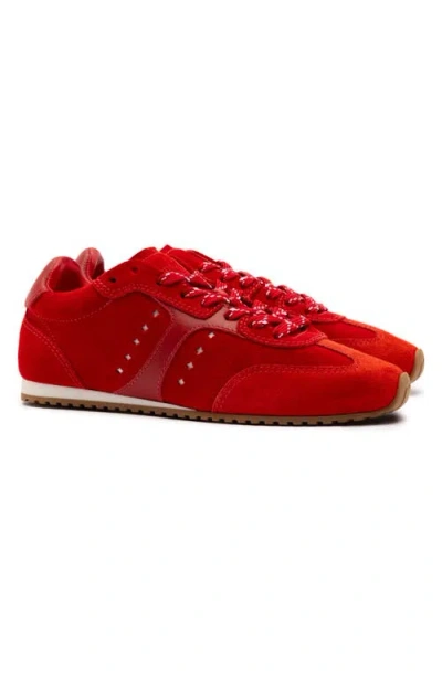 Larroude Larroudé Stella Sneaker In Scarlet Suede And Blood Red Leather