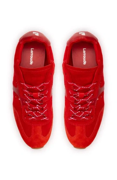 Larroude Larroudé Stella Sneaker In Scarlet Suede And Blood Red Leather