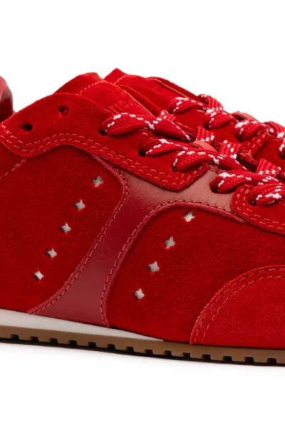 Larroude Larroudé Stella Sneaker In Scarlet Suede And Blood Red Leather