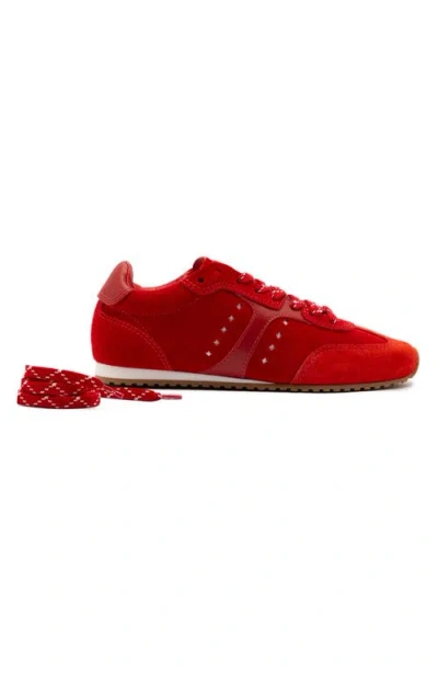 Larroude Larroudé Stella Sneaker In Scarlet Suede And Blood Red Leather