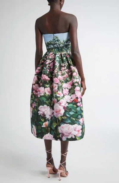 Oscar De La Renta Rose Field Strapless Silk Faille Cocktail Dress