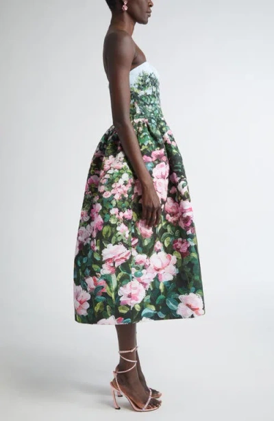 Oscar De La Renta Rose Field Strapless Silk Faille Cocktail Dress
