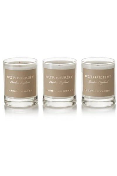 Shop Burberry Beauty Purple Hyacinth, Highland Berry And English Rose Set Of Three Scented Candles, 3 X 65g In Colorless