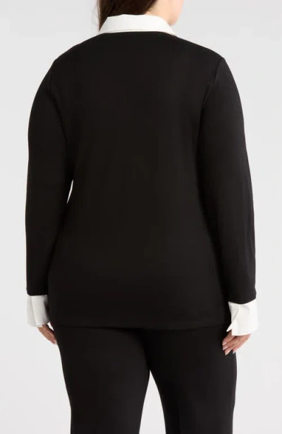 Jones New York Layered Look Long Sleeve Top In Black