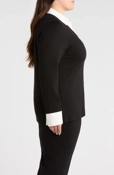 Jones New York Layered Look Long Sleeve Top In Black