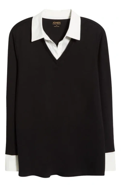 Jones New York Layered Look Long Sleeve Top In Black