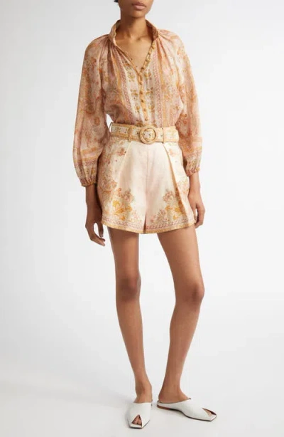 Zimmermann Acacia Belted Linen Tuck Shorts