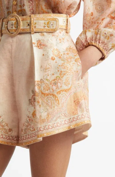 Zimmermann Acacia Belted Linen Tuck Shorts