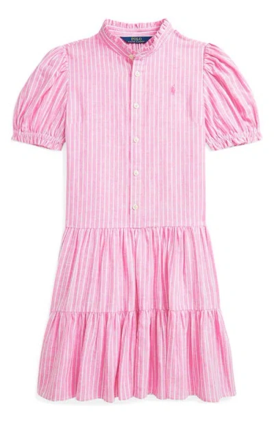 Polo Ralph Lauren Striped Tiered Linen-cotton Dress In Pink