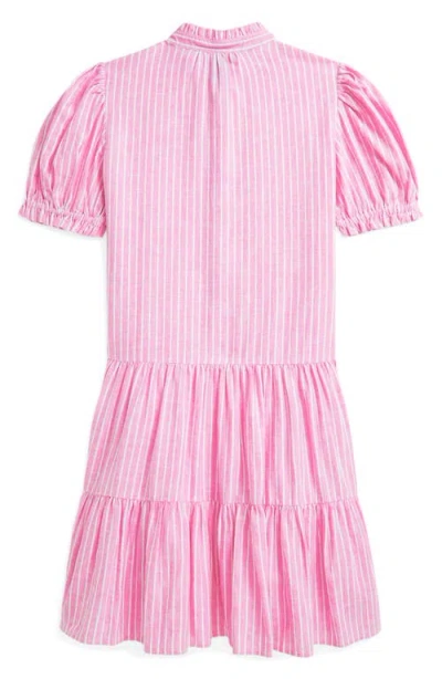Polo Ralph Lauren Striped Tiered Linen-cotton Dress In Pink