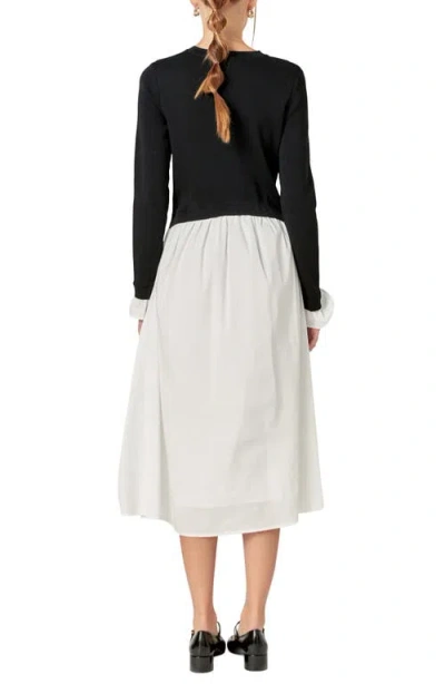 English Factory Twofer Long Sleeve Mixed Media Midi Dress In Multi