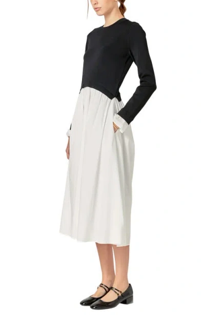 English Factory Twofer Long Sleeve Mixed Media Midi Dress In Multi