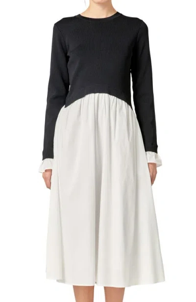 English Factory Twofer Long Sleeve Mixed Media Midi Dress In Multi