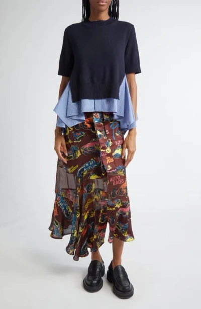 Sacai Mixed Media Poplin & Knit Top