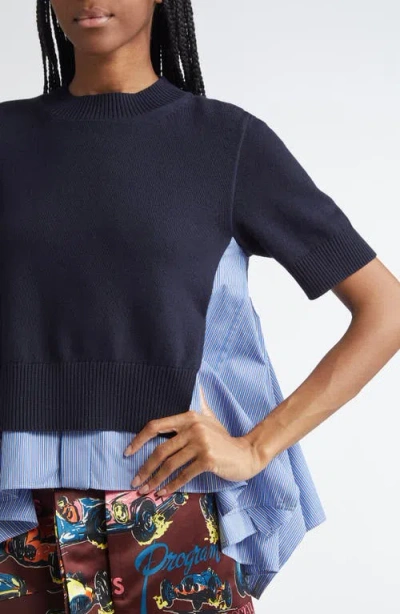 Sacai Mixed Media Poplin & Knit Top