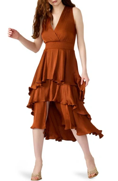 Steve Madden Beiley Sleeveless Tiered Midi Dress In Brown