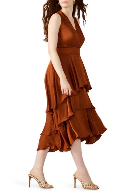 Steve Madden Beiley Sleeveless Tiered Midi Dress In Brown