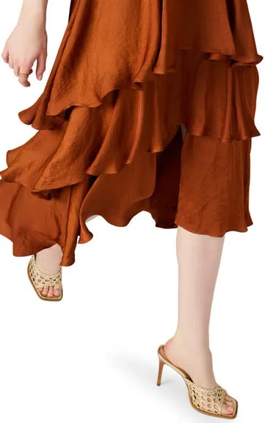 Steve Madden Beiley Sleeveless Tiered Midi Dress In Brown