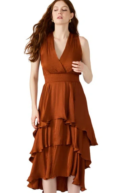 Steve Madden Beiley Sleeveless Tiered Midi Dress In Brown