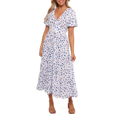 Petal And Pup Petal & Pup Roberts Floral Puff Sleeve Cotton Midi Dress In Blue