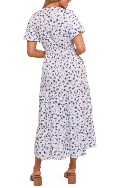 Petal And Pup Petal & Pup Roberts Floral Puff Sleeve Cotton Midi Dress In Blue
