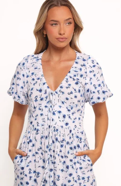 Petal And Pup Petal & Pup Roberts Floral Puff Sleeve Cotton Midi Dress In Blue