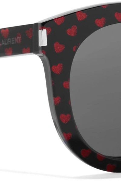 Shop Saint Laurent Round-frame Glittered Acetate Sunglasses