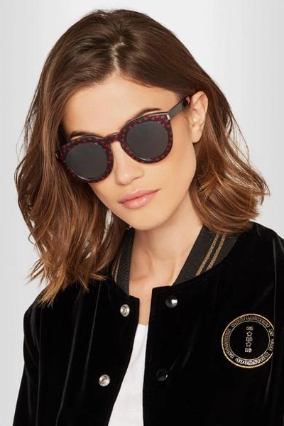 Shop Saint Laurent Round-frame Glittered Acetate Sunglasses