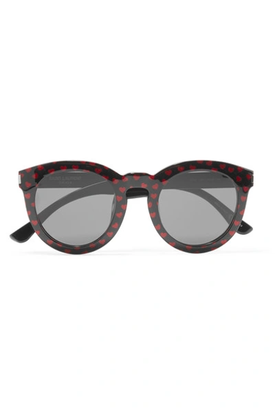 Shop Saint Laurent Round-frame Glittered Acetate Sunglasses