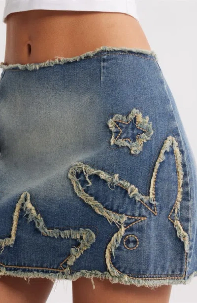 Ptcl X Playboy Frayed Appliqué Raw Hem Denim Miniskirt