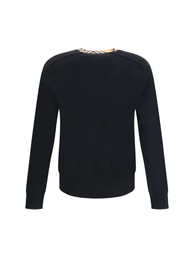 Burberry Crew Neck Knitwear With Distinctive Patterned Collar In Blue