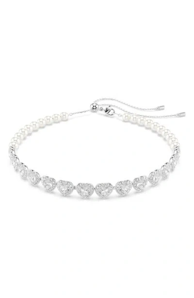 Swarovski X Ariana Grande Angelic Crystal Heart & Faux Pearl Choker Necklace